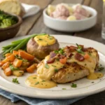 Alice Springs Chicken dish on a rustic wooden table