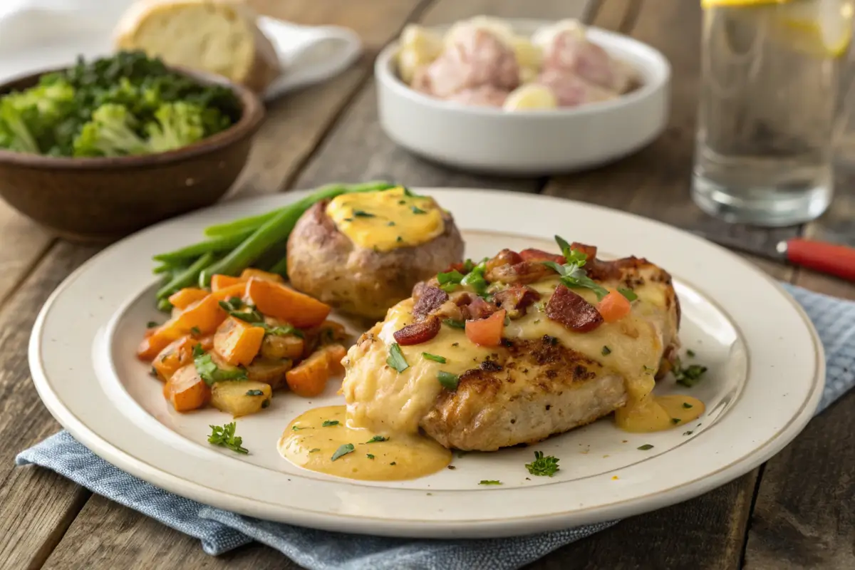 Alice Springs Chicken dish on a rustic wooden table