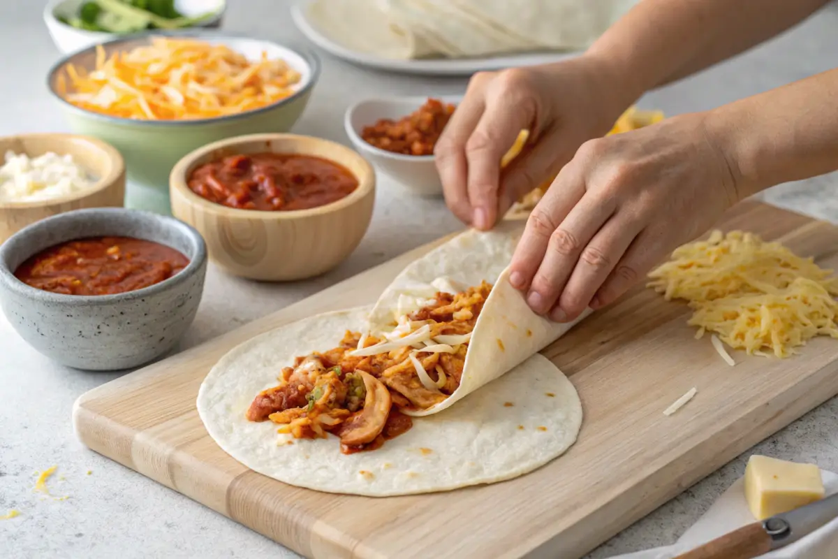 Preparing Boulders Enchiladas with Chicken and Cheese