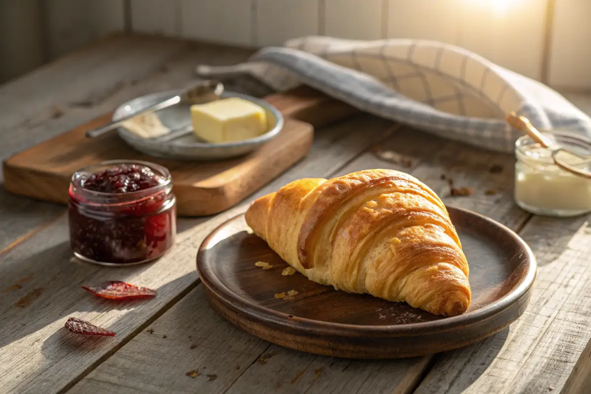 Golden Gipfeli Pastry on a Rustic Table