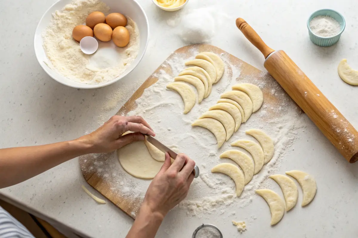 Rolling Gipfeli Dough into Crescent Shapes