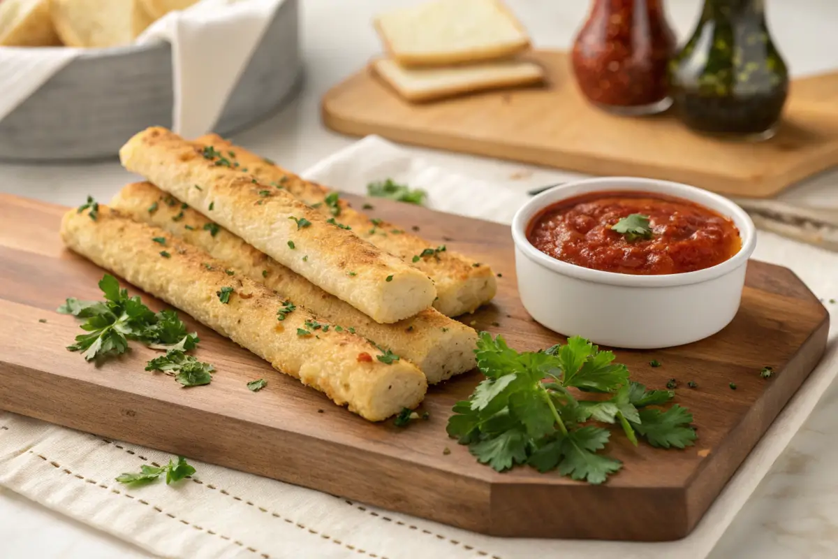 Almond flour breadsticks served with marinara sauce