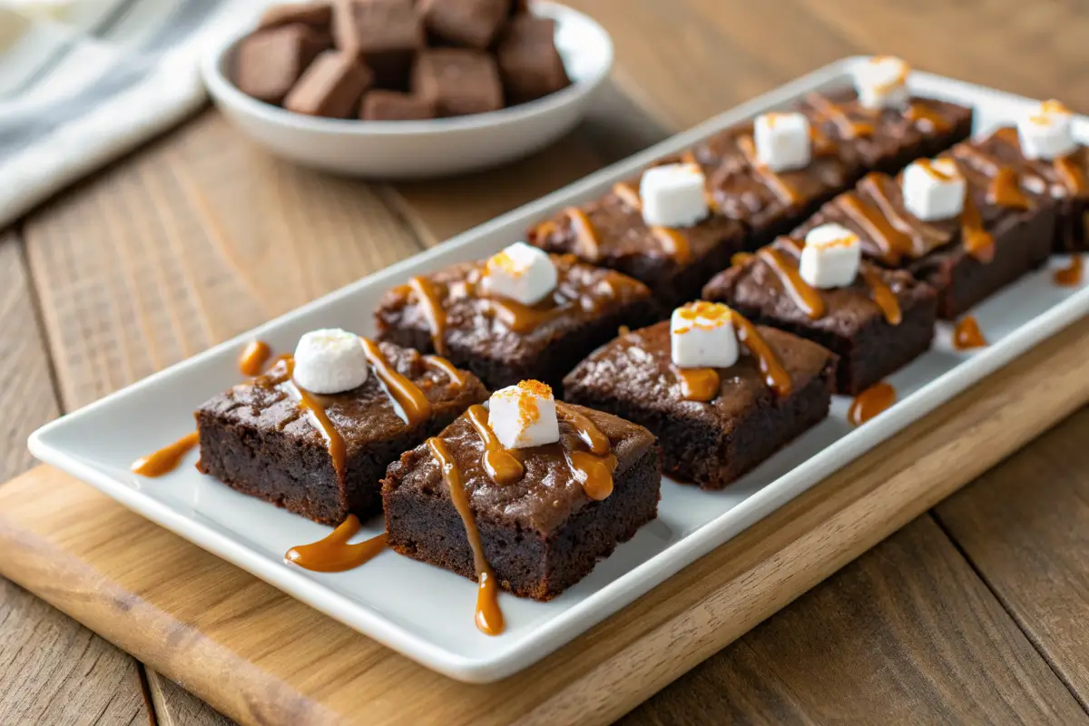 Bite-sized chewy brownies with marshmallows and caramel