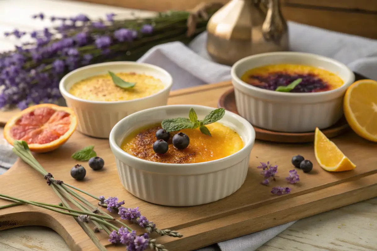 Flavored crème brûlées with lavender and citrus zest