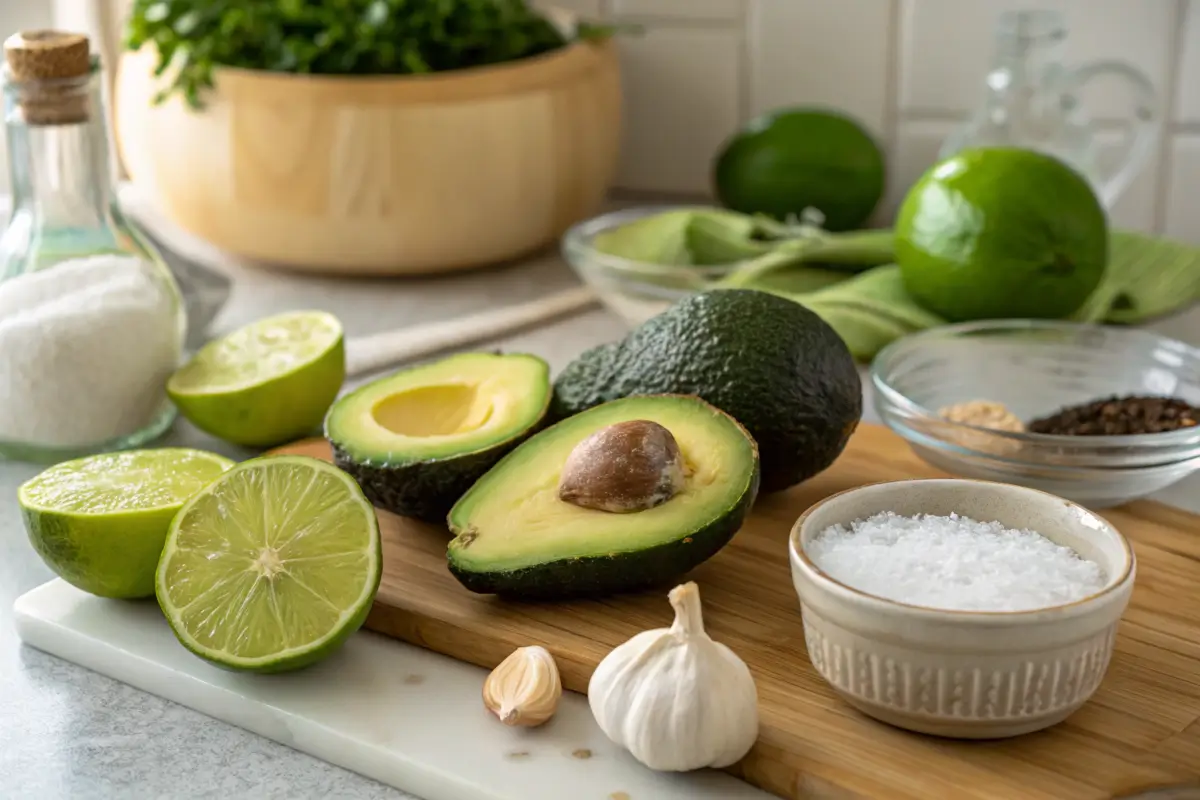 Fresh ingredients for 4 ingredient guacamole recipe.