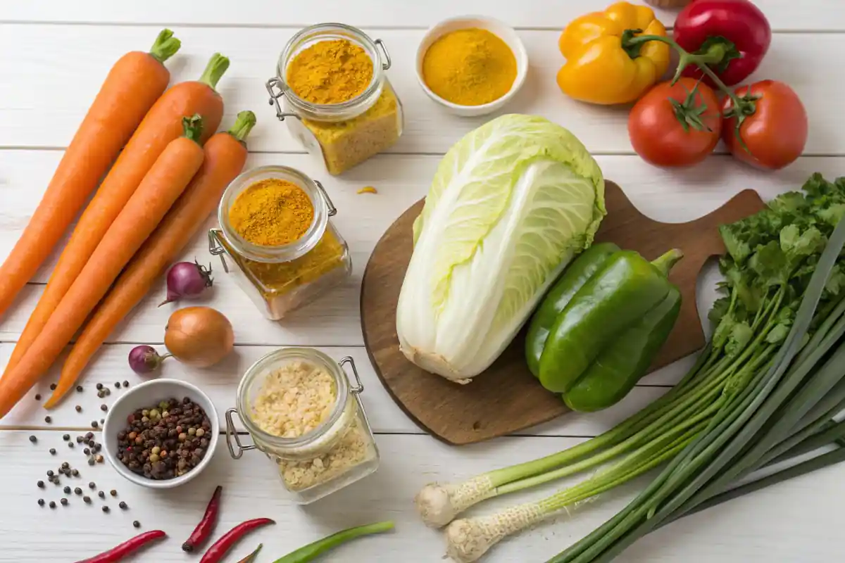 Fresh vegetables and spices for Italian chow chow.