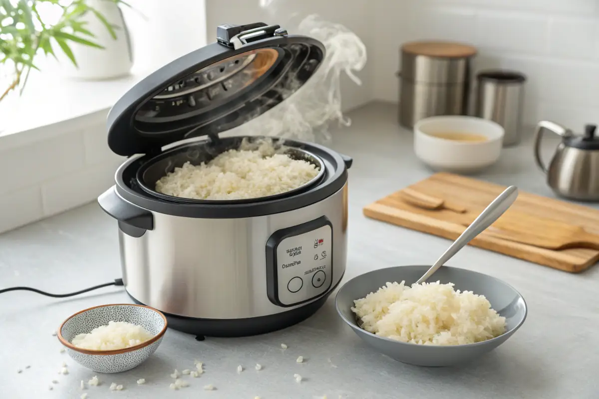 Fluffing cooked jasmine rice in an Instant Pot.