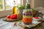 Jar of Italian Chow Chow with vibrant vegetables.