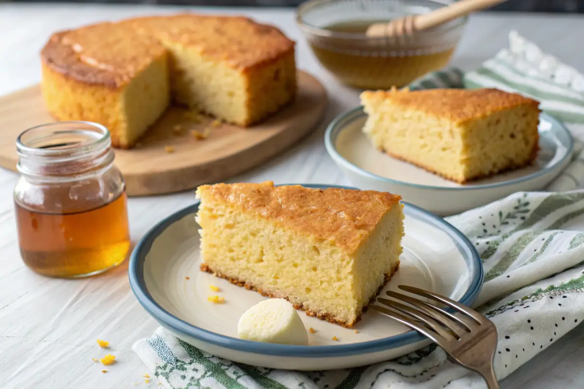 Cornbread slices made with milk and buttermilk side by side