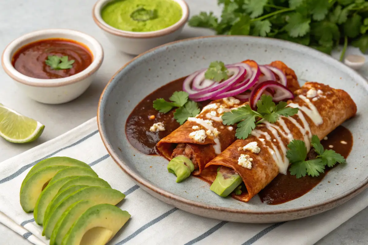 Creative variations of divorced enchiladas with colorful sauces.