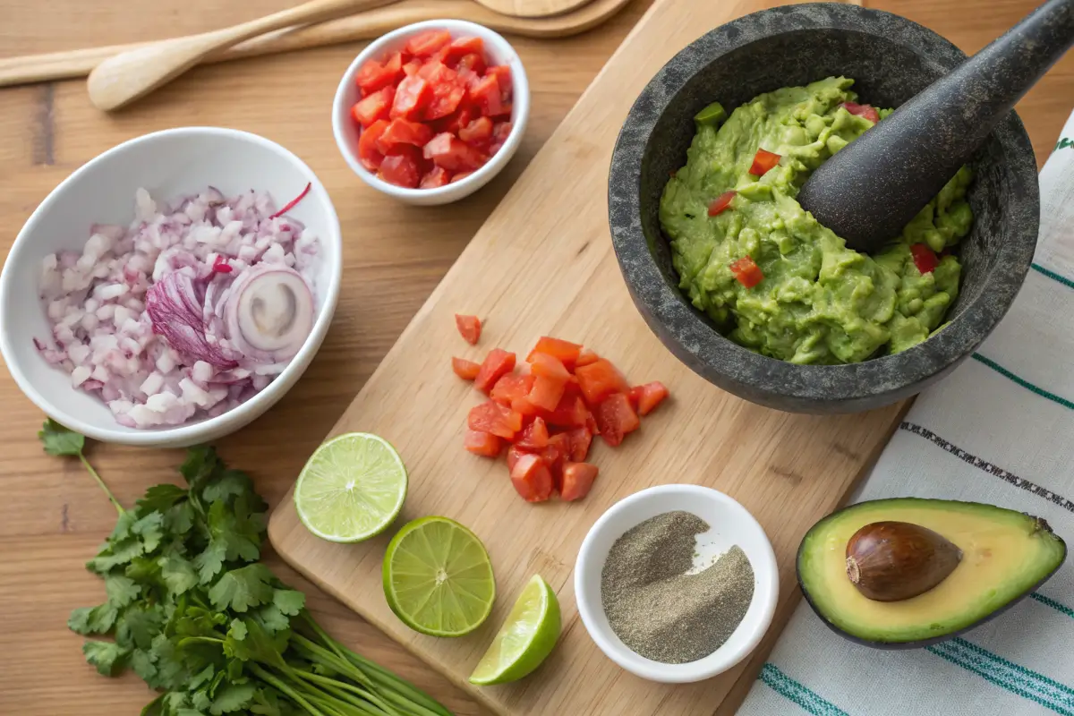 Guacamole preparation with fresh ingredients.