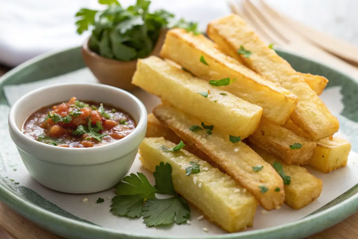 Crispy yuca fries with mojo sauce.