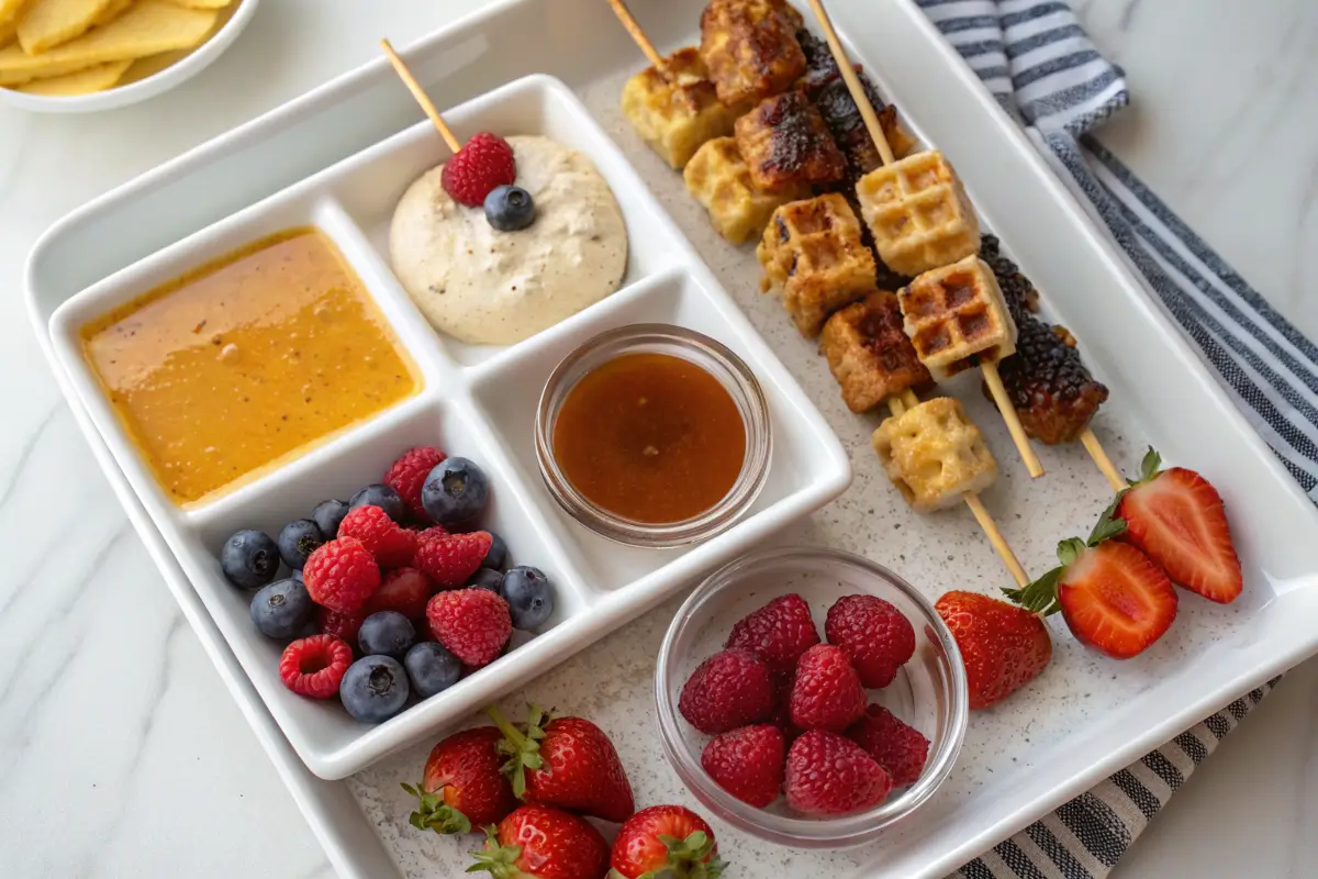 Dipping sauces and toppings for Chicken and Waffle Skewers