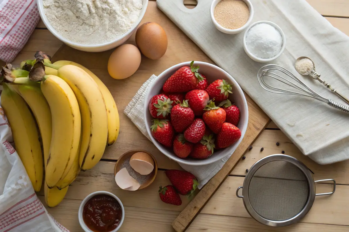 Ingredients for making homemade Strawberry Banana Bread